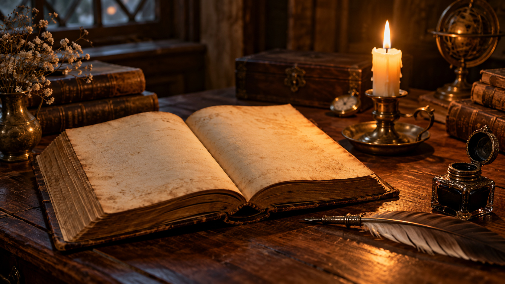 Старинная книга со свечой
